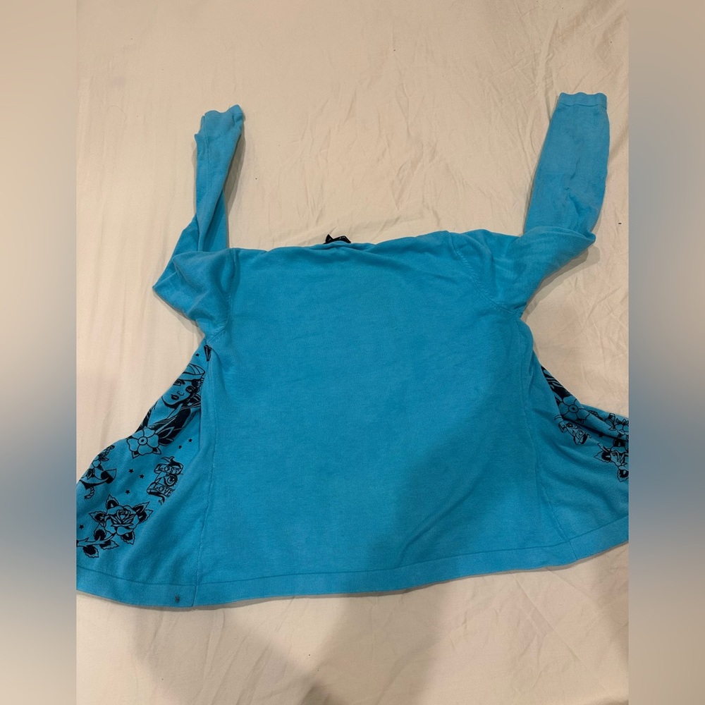 Sourpuss Turquoise Blue Graphic Button-Up Cardigan - Picture 13 of 14